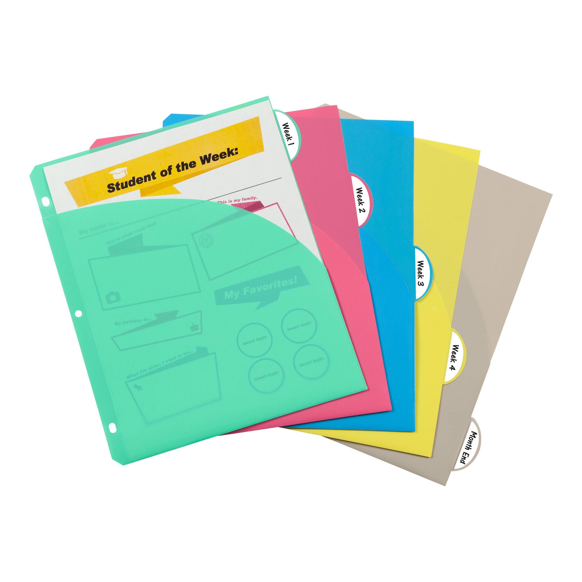 C-Line® 8.5" x 11" Assorted Color 5-Tab Poly Index Dividers with Slant Pocket, 6 Packs of 5